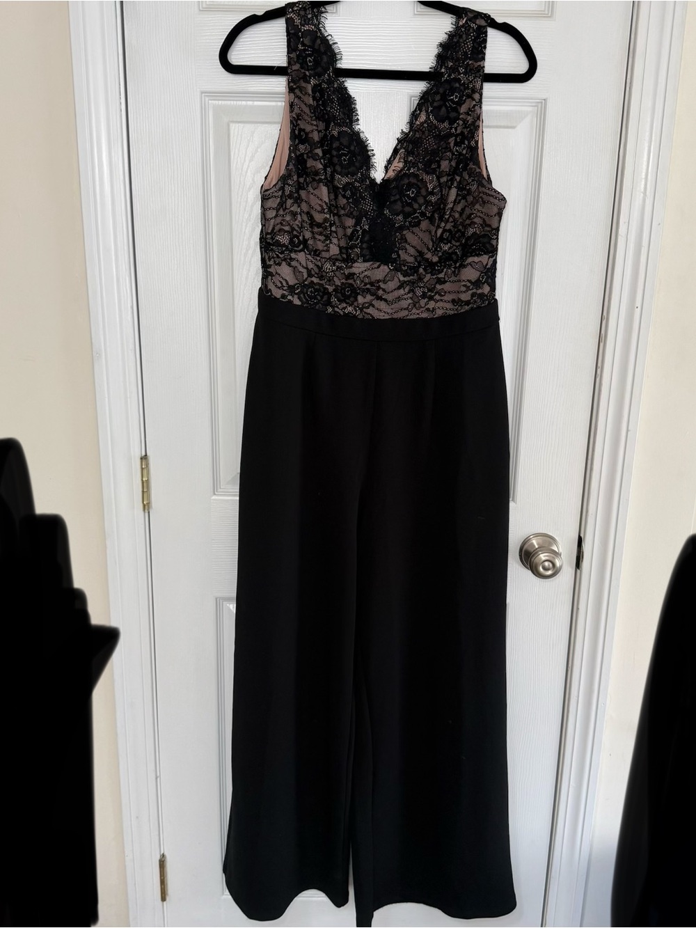 Francesca's Collections Black Wide-Leg Jumpsuit with Lined Lace Bodice